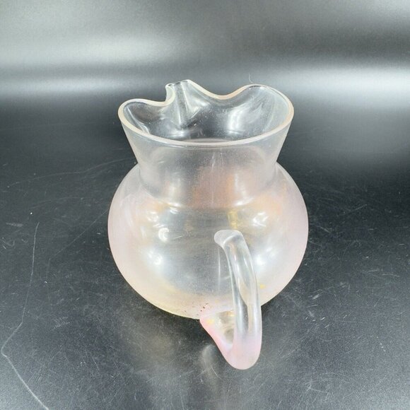 Mid Century Light Pink Glass Pitcher Carafe Miniature With Gold Flecks All Over - Picture 10 of 16